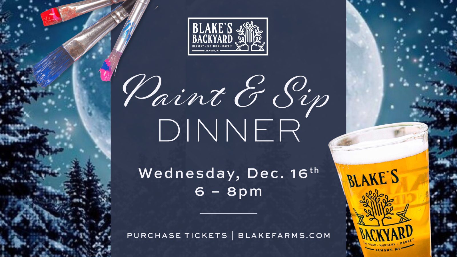 Paint & Sip Dinner at Blake's Backyard, Wednesday, December 16, 6 to 8pm