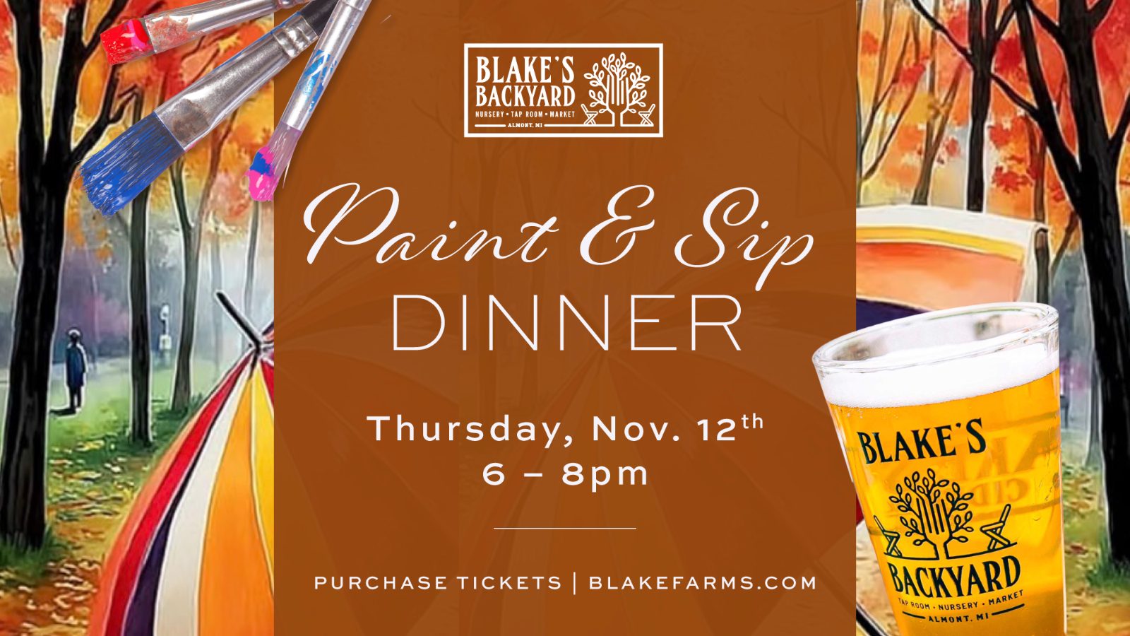 Paint & Sip Dinner at Blake's Backyard, Thursday, November 12, 6 to 8pm